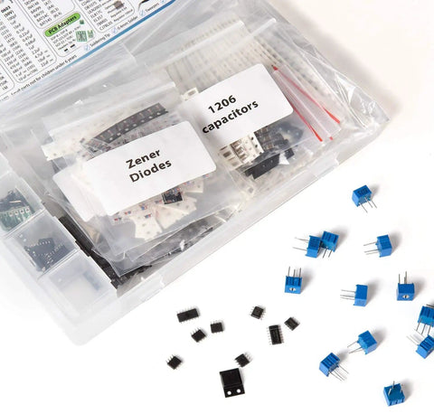 Ultimate SMD Components Assortment Kit with labeled Zener diodes and 1206 capacitors for PCB soldering prototyping and repairs