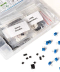 Beefed-Up 2900 Piece SMD Component Assortment Kit with labeled Zener diodes and 1206 capacitors bags and scattered blue components