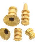 Leaf Connector Kit Set For Furniture And Wardrobe Shelves, zinc alloy dowel pins with copper sleeves, close-up of connectors