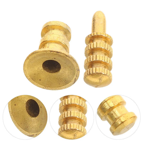 Leaf Connector Kit Set For Furniture And Wardrobe Shelves, zinc alloy dowel pins with copper sleeves, close-up of connectors