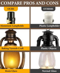 Comparison of Set Of 2 Rustic Farmhouse Table Lamps With Built In USB Ports And Outlet showing aluminum lamphold vs plastic lampholder