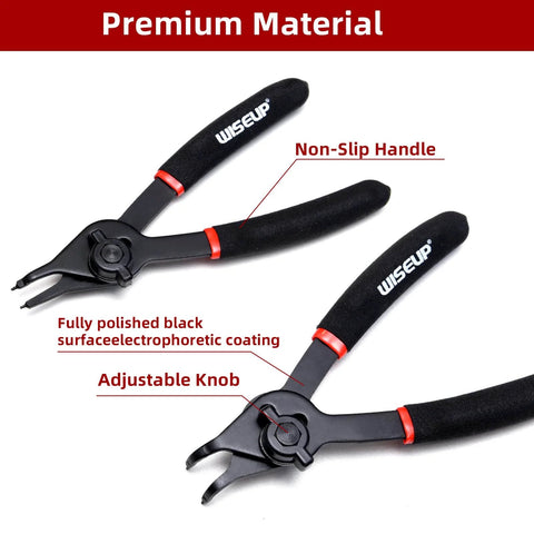 12 Piece Snap Ring Pliers Set For Internal And External Circlips With Straight And Bent Jaw Tips Includes 6 8 And 9 Inch Pliers