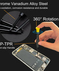 Using the 18-Piece Mini Precision Screwdriver Kit With Magnetic Case Featuring Flathead Phillips Torx Pentalobe Bits And Tweezers for phone repair.