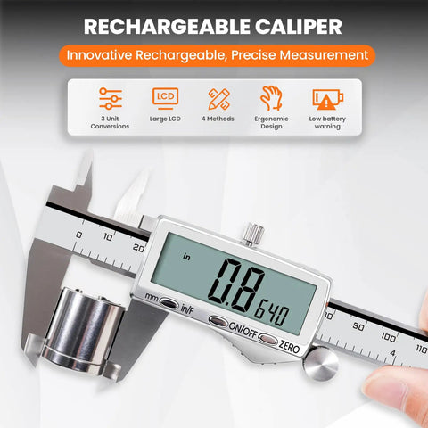 8 Inch Digital Caliper With Rechargeable USB Type C Power, Large LCD Screen, Stainless Steel Vernier Calipers measuring object