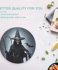 Tempered Glass Cutting Board 8 Inch With Non Slip Silicone Edges Scratch Resistant And Easy To Clean Kitchen Counter Protector featuring a witch design.