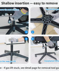 Image sequence showing how to swap out the saggy stem on office chairs using this heavy duty class four gas cylinder.