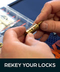 Pro Grade Rekey Kit With 50 Master Pins 50 Bottom Pins And 50 Top Pins And 50 Springs In Seal Tight Plastic Box in use