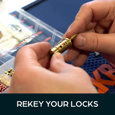 Pro Grade Rekey Kit With 50 Master Pins 50 Bottom Pins And 50 Top Pins And 50 Springs In Seal Tight Plastic Box in use