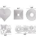 Five Set Metal Cutting Dies And Stencil Kit With Thirty Two Pcs Templates For Scrapbooking And Card Making Heart Round Square Butterfly Flower Shapes Multi Shape Embossing Tools For Album Art And Mothers Day Cards displayed on white background.
