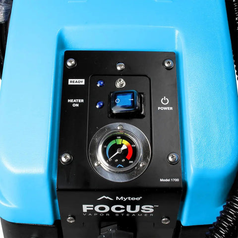 Pro Grade Heavy Duty Commercial Steam Cleaner 1750W 5 Gallon Tank 115 Psi control panel with pressure gauge and power switch.