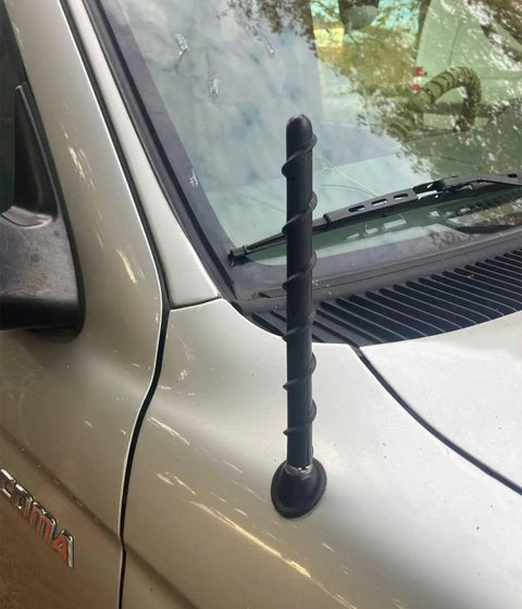 2 Pack Short Truck Antennas For Universal Fit On Ford F Series Ram Dodge Chevy Silverado GMC Sierra Toyota Tundra Tacoma Jeep Wrangler And More With Tire Valve Caps Included installed on truck