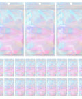 100 Pack Holographic Jewelry Bags With Clear Window Resealable Self Sealing Packaging For Jewelry Candy Snacks And Small Biz Gifts