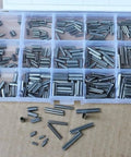 300Pcs 304 Stainless Steel Split Spring Dowel Roll Pins Kit In 2mm 3mm 4mm Sizes for high tensile fit in plastic box