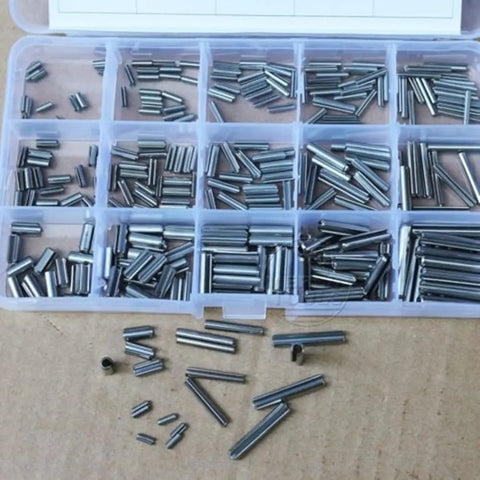 300Pcs 304 Stainless Steel Split Spring Dowel Roll Pins Kit In 2mm 3mm 4mm Sizes for high tensile fit in plastic box