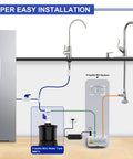 Diagram showing installation of Mini Pressure Water Tank 0.13 Gallon For Tankless Reverse Osmosis Systems with fridge connection.