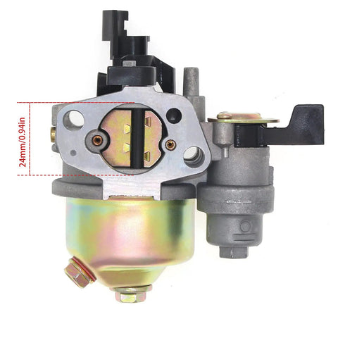 Premium 212cc Carburetor Replacement For Predator 6.5HP OHV Engines And Honda GX Series, showing side view with measurements