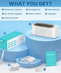 48 Kilohertz Ultrasonic Cleaning Machine For Jewelry Glasses Earbuds Dental Plates And Watch Straps Packs with accessories on display.