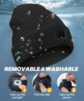 Bluetooth Beanie With Light USB Rechargeable LED Headlamp Winter Hat For Running Hiking Hunting Skiing Black Unisex