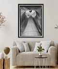 Framed Print Of Wilson Dam And Hydroelectric Plant With Turbine And Generator Spanning The Tennessee River On Wilson Dam Road In Muscle Shoals Alabama Vintage Home Decor Reproduction From Library Of Congress 17 7/8 By 21 7/8 Inches Retro Wall Art displayed above a sofa