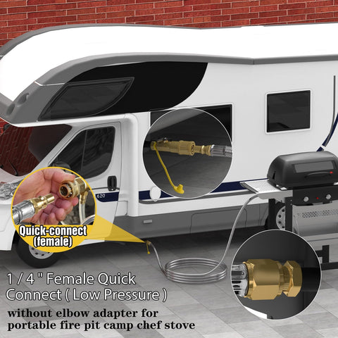 12Ft Propane Quick Connect Hose For RV To Grill, Stainless Steel Braided With Elbow Adapter, RV to grill connection view