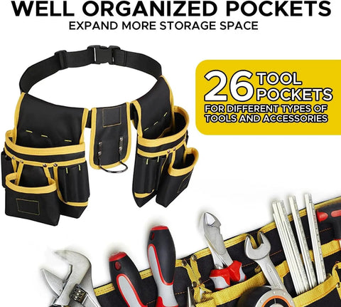 All In One Magnetic Tool Belt With 27 Pockets And 3 Magnetic Zones Freely Combinable Heavy Duty Yet Lightweight Pouch For Men
