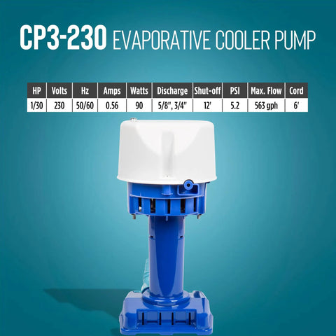 Evaporative Cooler Pump For Swamp Coolers And Lab Water Circulation 230 Volt 563 Gallons Per Hour front view