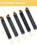 Jerax 1/4-in indexable turning tool set with TCMT carbide inserts, 5 pcs, black metal bodies with gold inserts