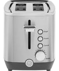 Front view of 2 Slice Stainless Steel Toaster With Extra Wide Slots For Bagels, Bread, Waffles And More, 7 Shade Settings, 850 Watts