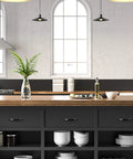 Modern kitchen with 4 Pack Vintage Antique Black Drawer Pulls And Handles With 2-1/2 Inch Hole Center Drop Bail Knobs on cabinets.