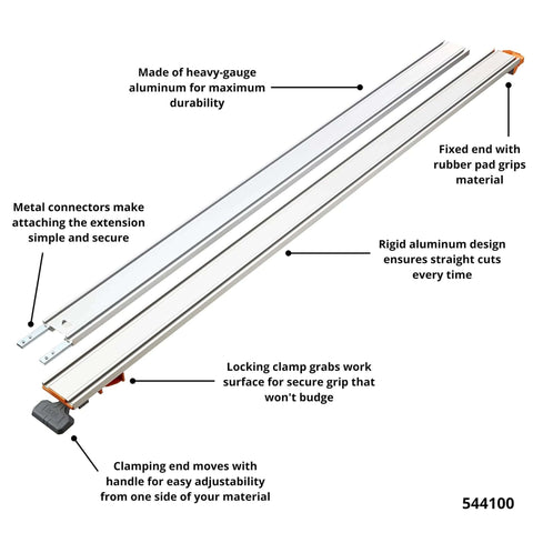 Front view of BORA NGX Clamp Edge Saw Guide 100-Inch aluminum track with rubber end grips