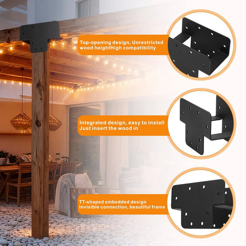 Two Pack 4x4 T Shaped Pergola Brackets Kit Beefy Heavy Duty Woodworking DIY For Pergolas And Gardens Matte Black 3 Way 4x4 Brackets With 3.57 By 3.57 Inch Inner Size And 5.9 Inch Extension