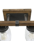 Close-up of Rustic Farmhouse Vanity Light Fixture With Mason Jar Glass Shades White Wood Finish 29 Inch Four Light