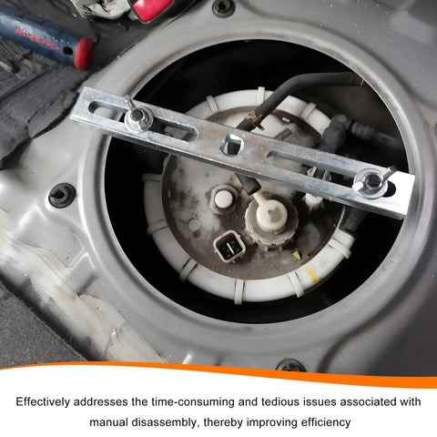 Heavy Duty Gas Pump Removal Wrench With Adjustable Spanner Grip For No Sweat Fuel Tank Lid Cover Loosening Fits Standard Socket Drive view of wrench inside fuel tank.