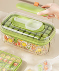 Go To Press Type Cold Block Mold Nonstick Ice Trays With Secure Lids Easy Release Freeze Tray showcasing stacked ice cubes in a transparent container.