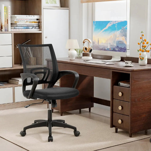 Ergonomic Office Chair With Breathable Mesh Back And Lumbar Support in home office, mid back swivel design, adjustable height