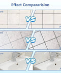 Before and after images of tile surfaces using Tile Grout Repair Kit With Fast Drying Grout Filler And Silicone Trowel Scraper.
