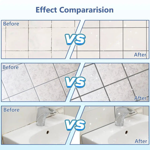 Before and after images of tile surfaces using Tile Grout Repair Kit With Fast Drying Grout Filler And Silicone Trowel Scraper.