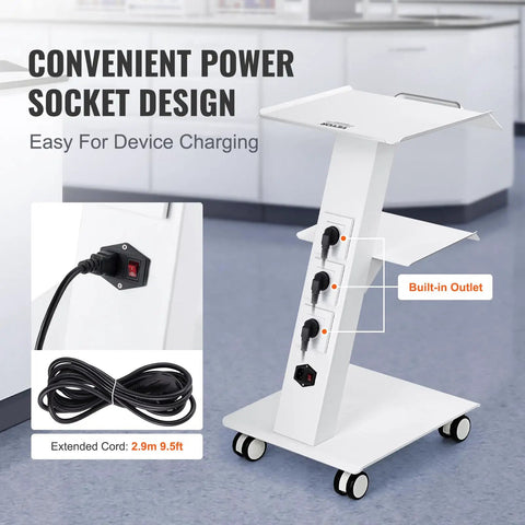 Rolling Lab Cart With Built In Socket 3 Tier Metal Trolley On Swivel Wheels Heavy Duty Lab Organizer For Clinic Beauty And Salon