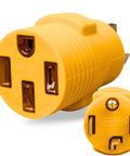 Heavy Duty NEMA 14 30P To 14 50R Level 2 EV Charger Adapter Fits Tesla Cars showing the yellow plug design for reliable charging.