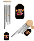 Mask Inspired Hawaiian Flowers Wind Chimes with Six Tuned Aluminum Tubes for Outdoor Decor Garden Patio Balcony Good Vibe Weatherproof Aluminum Build with Wooden Tags and Sturdy Hangers, front view showing tubes and wood details.
