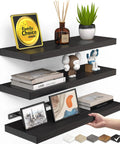 Wall Floating Shelves, Wall Mounted Rustic Wood Shelves for Bathroom, Bedroom, Living Room, Kitchen, display with decor items.