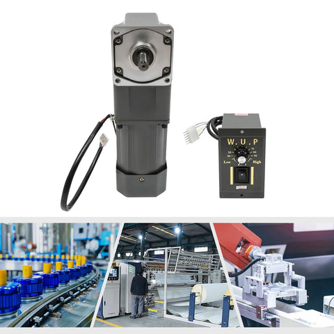 Electric gear reducer motor with 90° right-angle gearbox and W.U.P speed governor box, 110V.