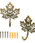 Legit Vintage Maple Leaf Wall Hooks Gold Finish Heavy Duty Decorative Rack Built Tough For Coats And Keys Straight Up Farmhouse Home Organization Two Pack with hardware.