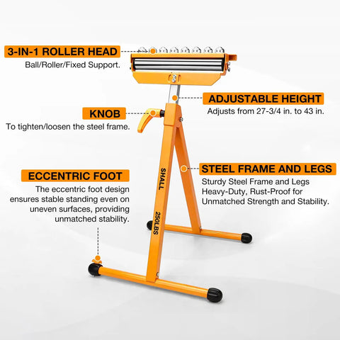 Badass Heavy Duty Roller Stand With 3 In 1 Adjustable Head And 250 Lbs Capacity Chrome Steel Workhorse Pro showing adjustable height and steel frame.