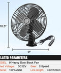 12V Heavy Duty 8 Inch Metal Fan For RV Truck Bus Boat Forklift Car Camper Lawn Mower Tractor Cooling With Two Speed Black