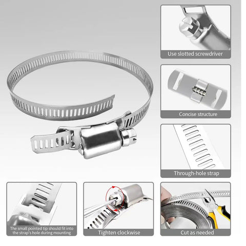 DIY Cut To Fit 10 Ft Hose Clamp Kit With 5 Fasteners, 304 Stainless Steel Worm Gear Band Clamps, adjustable strap close-up