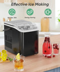 DUMOS countertop ice maker with handle, black compact unit with clear lid and 26 lbs/24h capacity