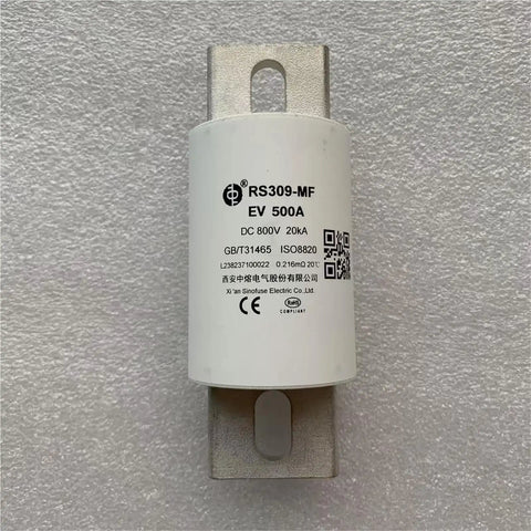 High Voltage DC Fast Fuse For Electric Vehicles With 500 Amp And 800 Volt Rating Featuring Bulletproof Ceramic Housing and heavy duty design.
