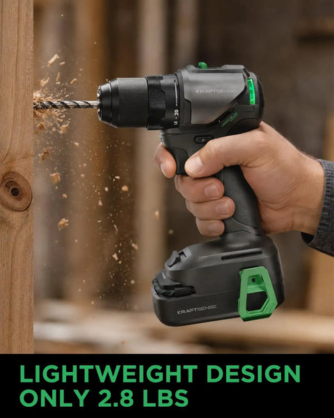 20V Brushless Cordless Drill Driver With 2.0Ah Battery Featuring Rock Solid Grip And Dual Speed Toggle that crushes drywall and lumber, lightweight design.