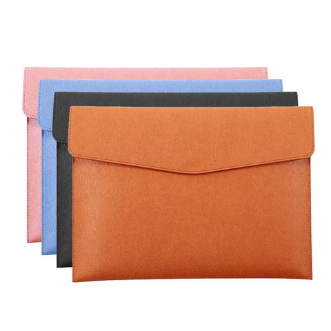 Durable PU Leather A4 File Folder Waterproof Document Holder With Snap Closure Blue Go To Portable Envelope Folder in assorted colors